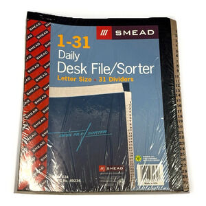 Smead Desk File Sorter Daily 1-31 Dividers Sealed Letter Size Navy Blue USA Made